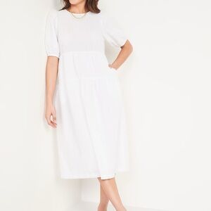 NWOT Old Navy White Midi Dress with Puff Sleeves